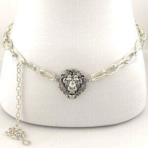 Lion of Judah Chain Link Silver Tone Belt Tribe of Israel Aslan Yeshua Roaring